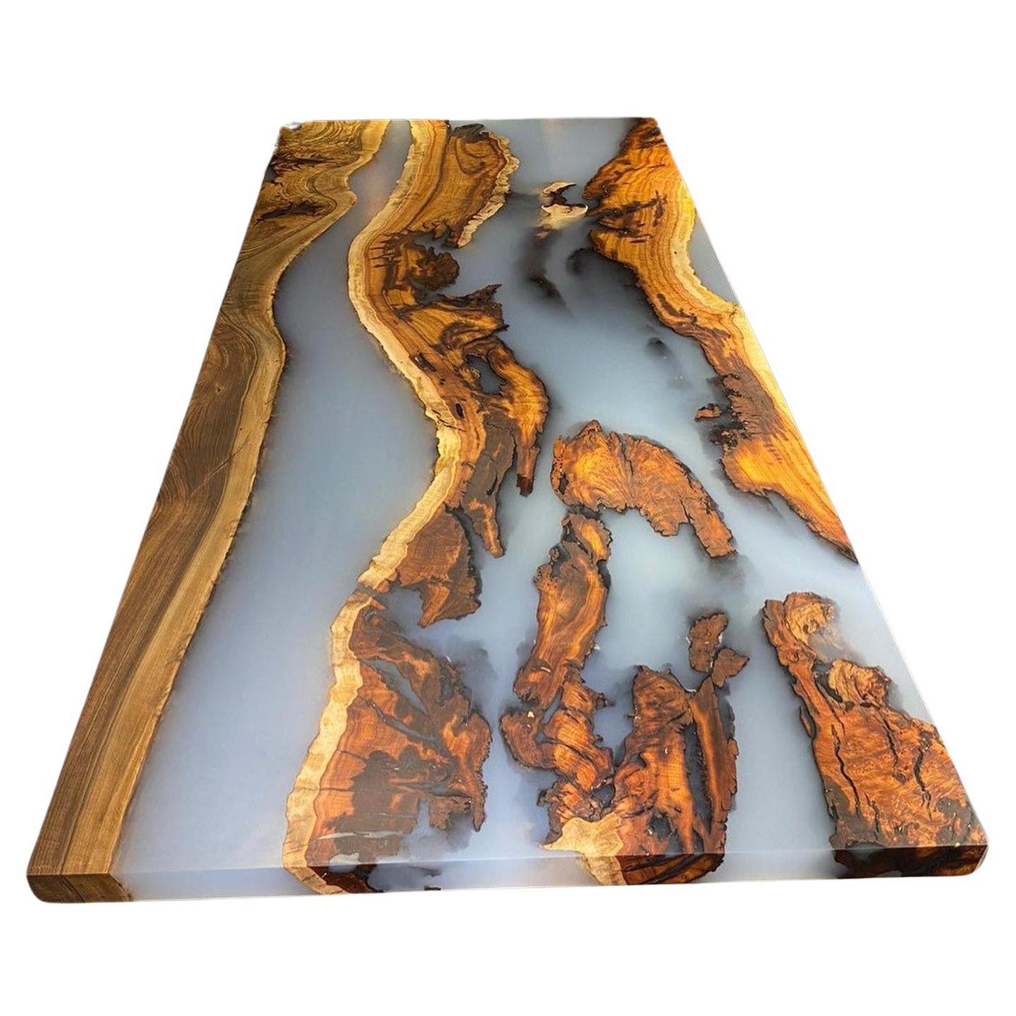 Massive Hackberry Cream Epoxy Resin Modern Dining Table For Sale