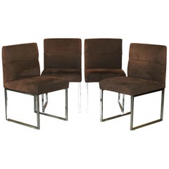 STUNNiNG SET OF FOUR FENDI CASA BROWN SUEDE DINING CHAIRS WITH CHROME FRAMES
