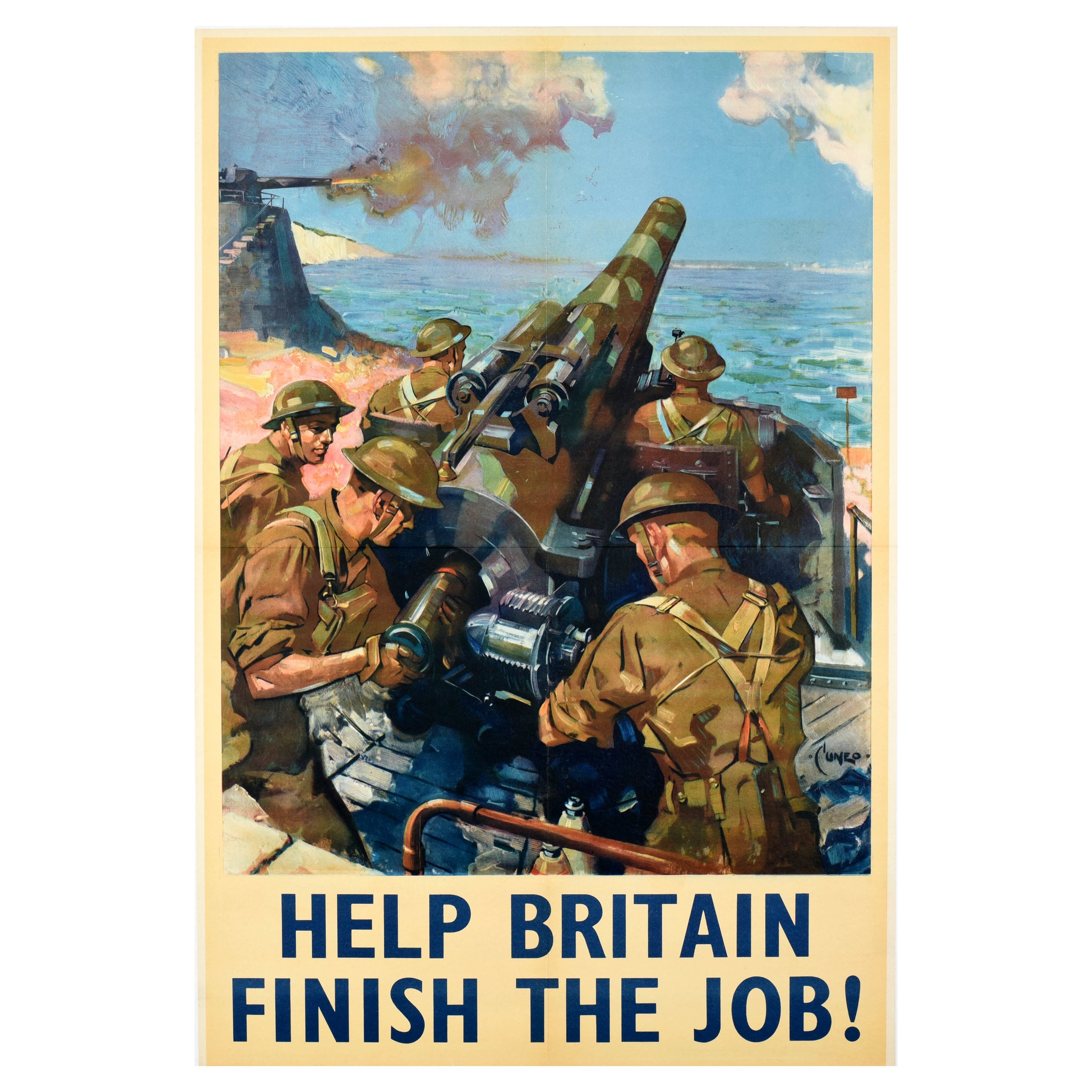 Original Vintage War Propaganda Poster Help Britain Finish The Job WWII Cuneo For Sale