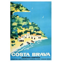 Original Vintage Seaside Holiday Travel Poster Costa Brava Girona Spain Espana