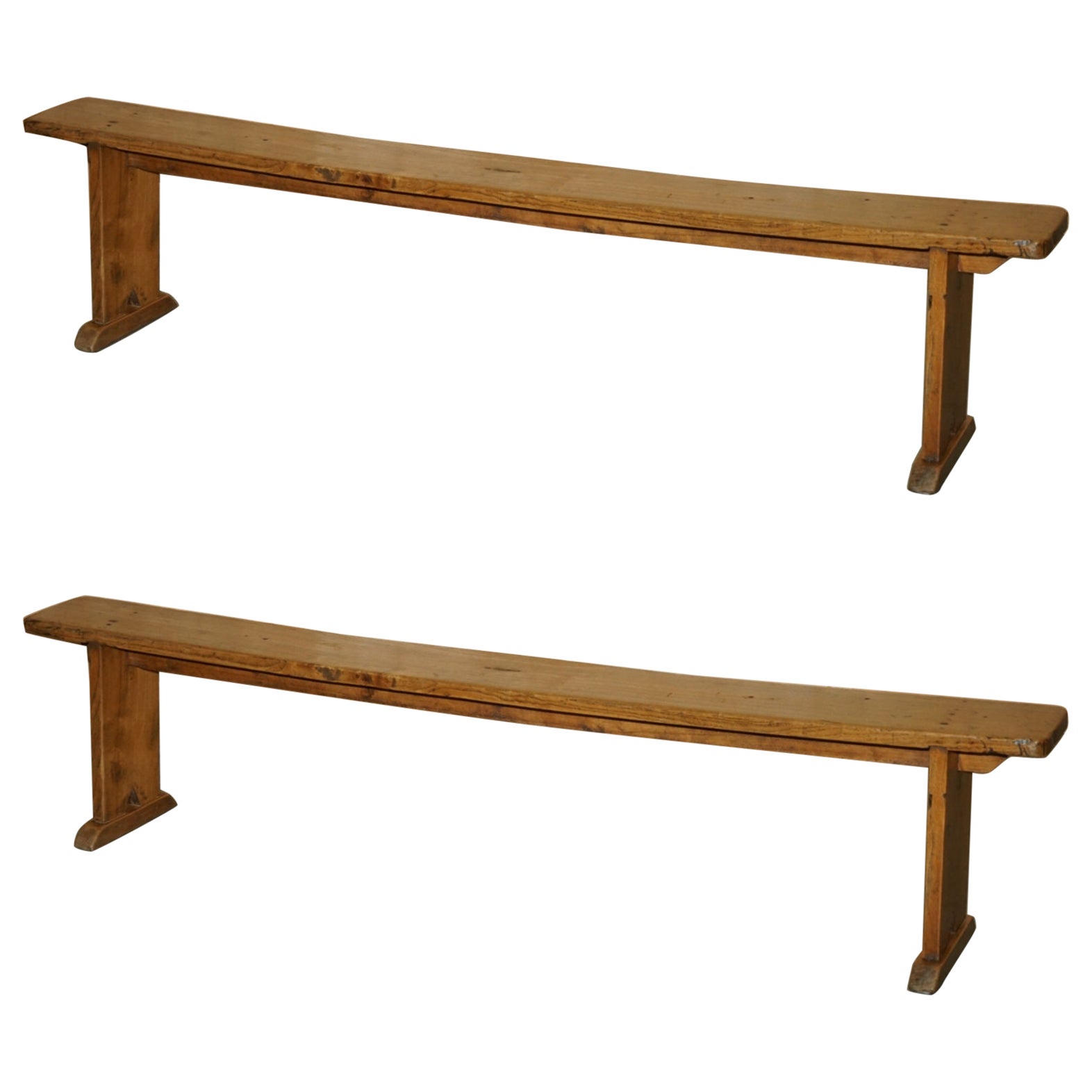 PAIR OF ViCTORIAN ENGLISH OAK ANTIQUE LIGHTLY BURRED DINING TABLE BENCH PEW SEAT For Sale
