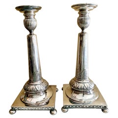 Antique 2oth Century Pair of Candlesticks in Silver Metal