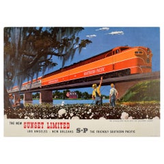 Original Vintage Travel Poster Sunset Limited Railroad Southern Pacific Railway