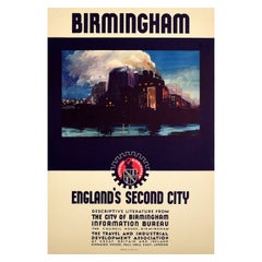 Affiche de voyage vintage d'origine Birmingham, Angleterre, deuxième ville de l'industrie Art déco
