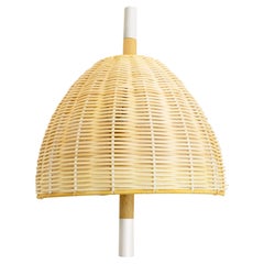 Handmade Wall Lamp, Natural Rattan, White metal, Wood, by Mediterranean Objects
