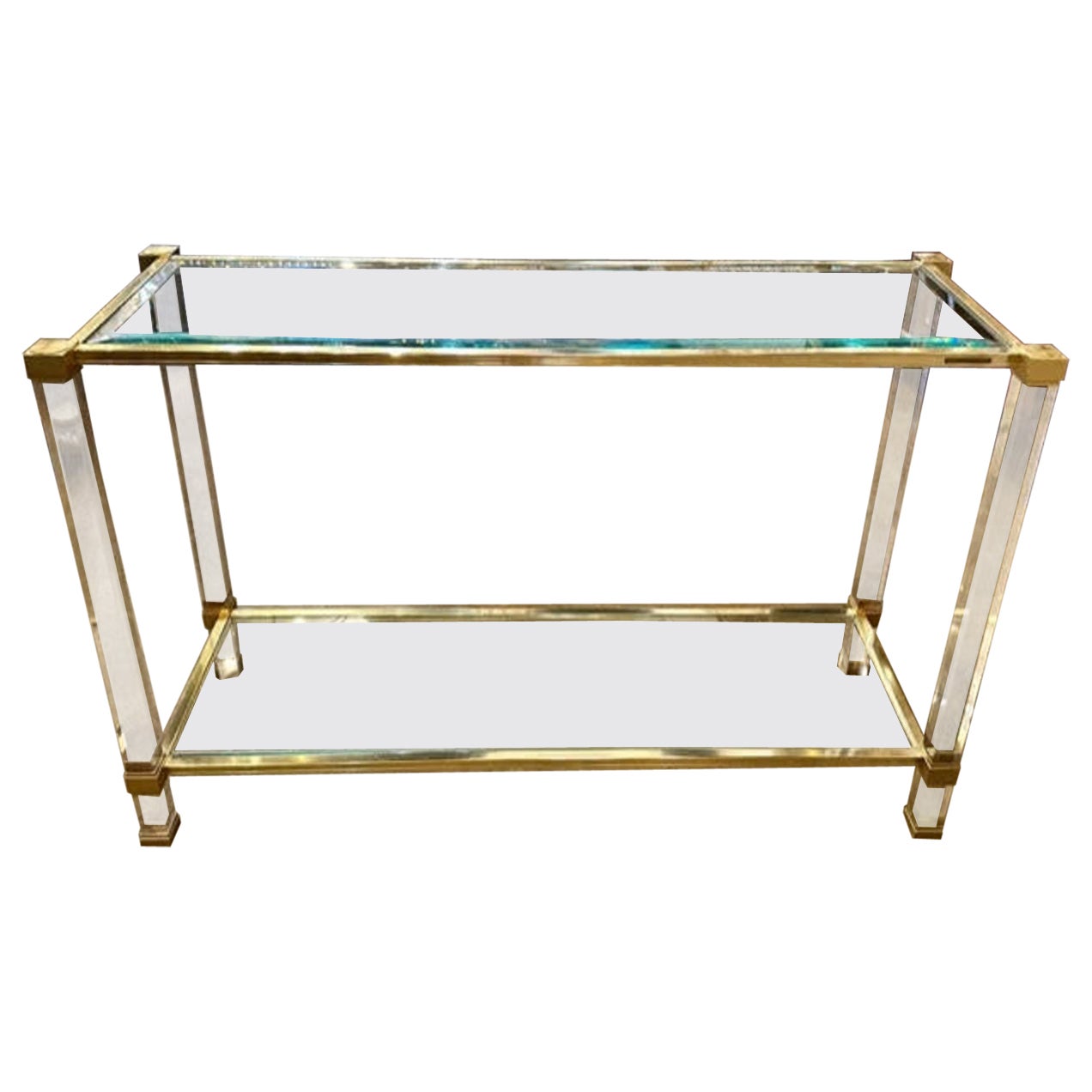 Vintage French Lucite and Brass Console by Pierre Van Del For Sale