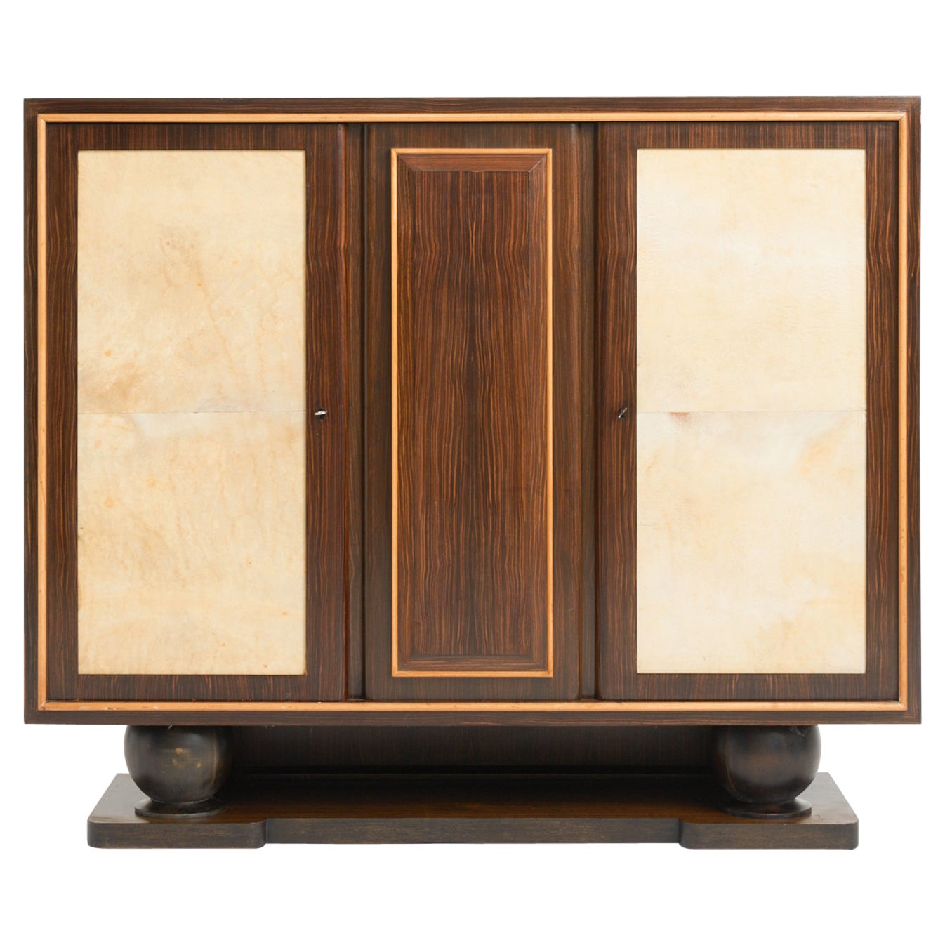 Art Deco Macassar Ebony and Velum Cabinet For Sale