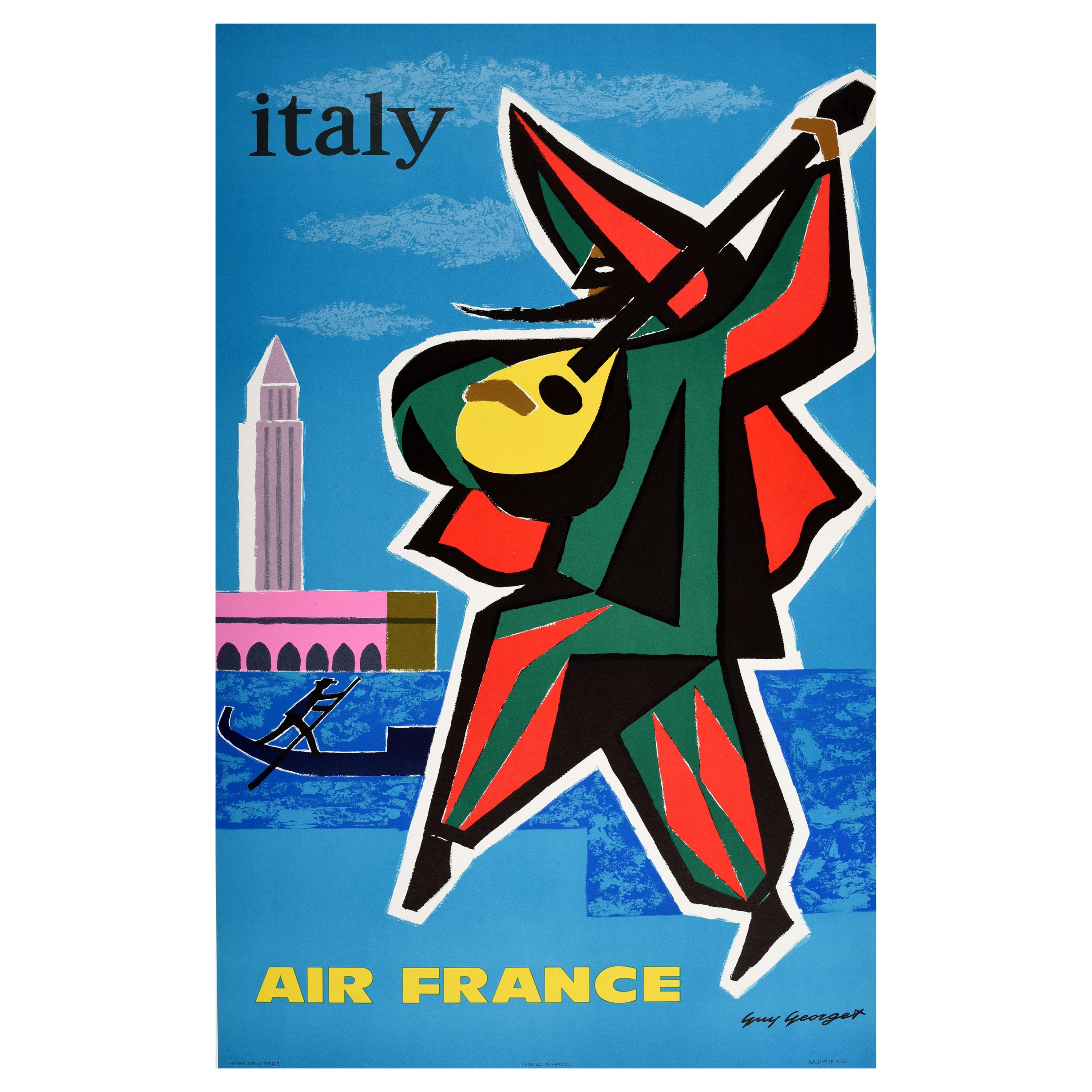 Affiche publicitaire vintage originale de voyage, Italie, Venise, Air France Guy Georget