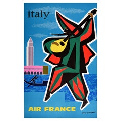 Original Retro Travel Advertising Poster Italy Venice Air France Guy Georget