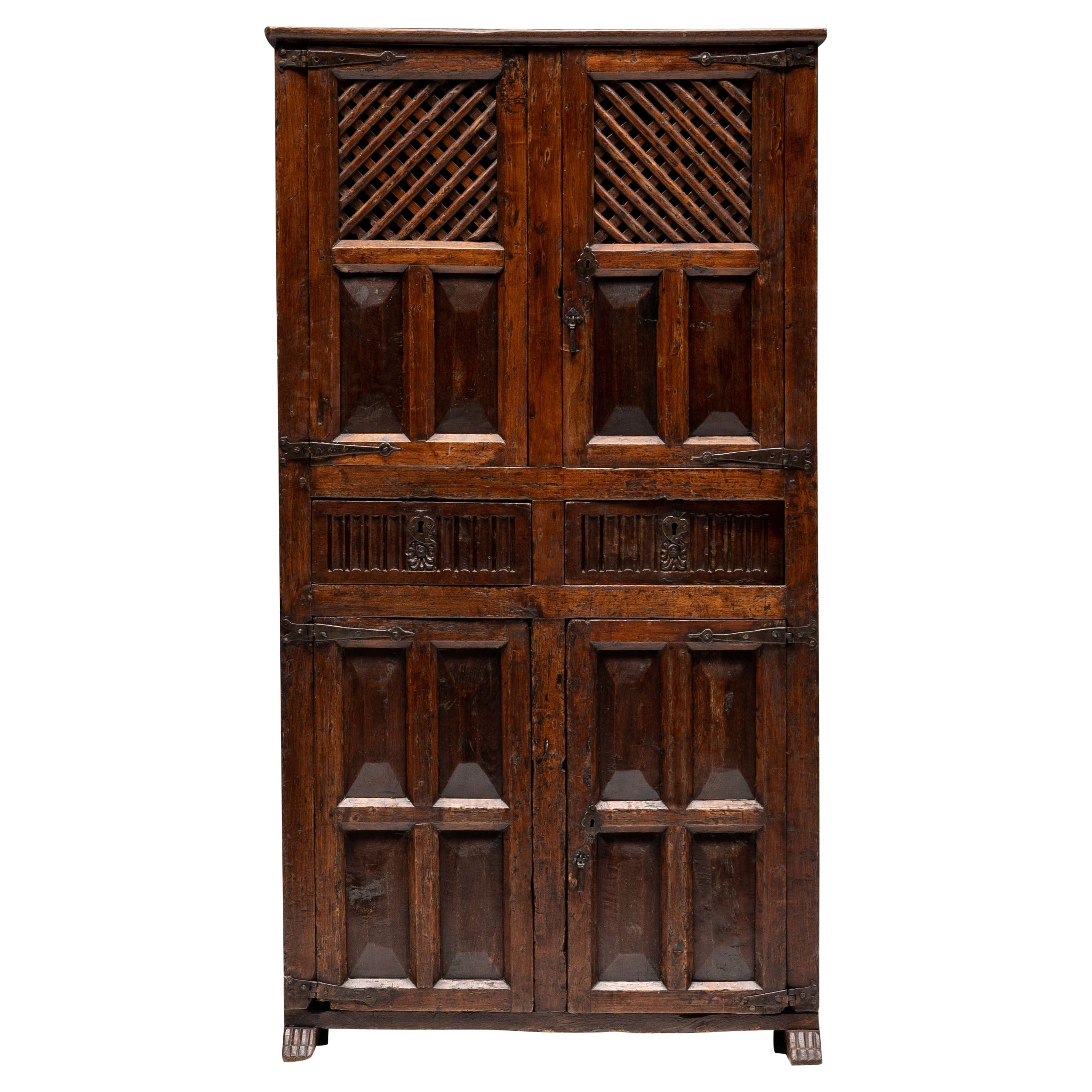 Rustic Dark Wood Pantry Cabinet, Spain, 1800s