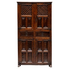 Antique Rustic Dark Wood Pantry Cabinet, Spain, 1800s