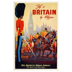 Poster di viaggio originale d'epoca Gran Bretagna Pan Am Airline Clipper Mark Von Arenburg