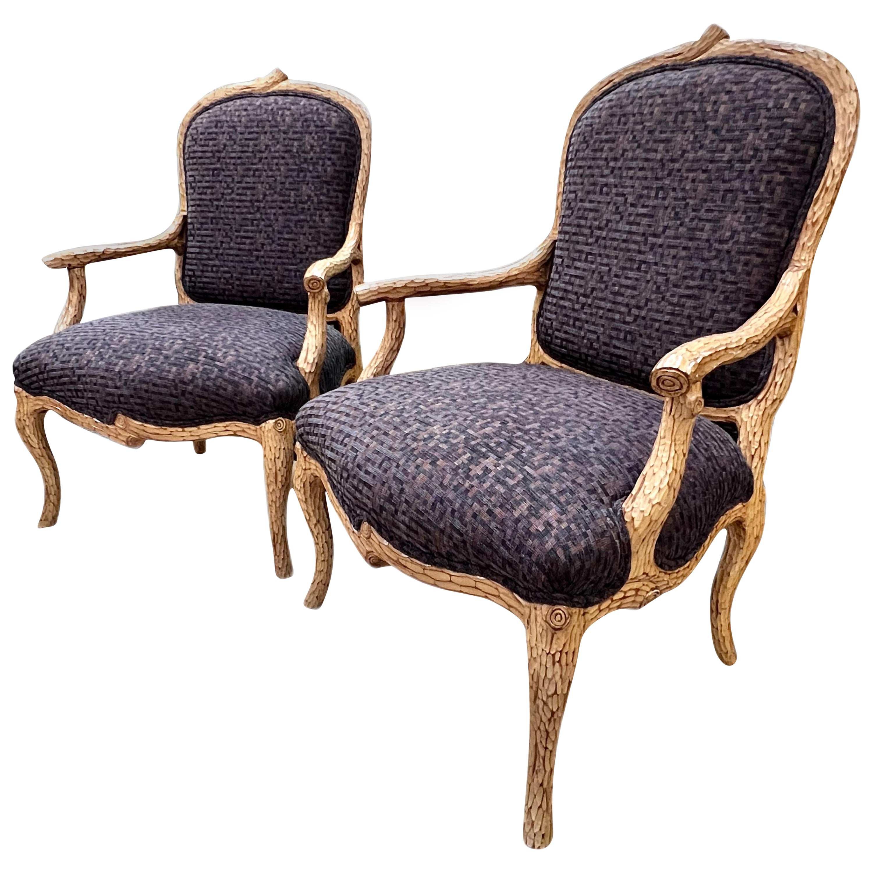 Faux Bois Louis XV Style Chairs In Purple - a Pair