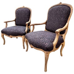 Retro Faux Bois Louis XV Style Chairs In Purple - a Pair