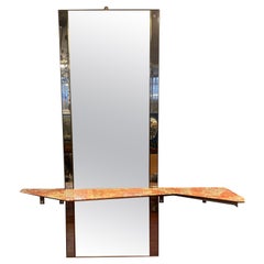 Imposing Mirror with Large Red Marble Console - Italy - 1960s
