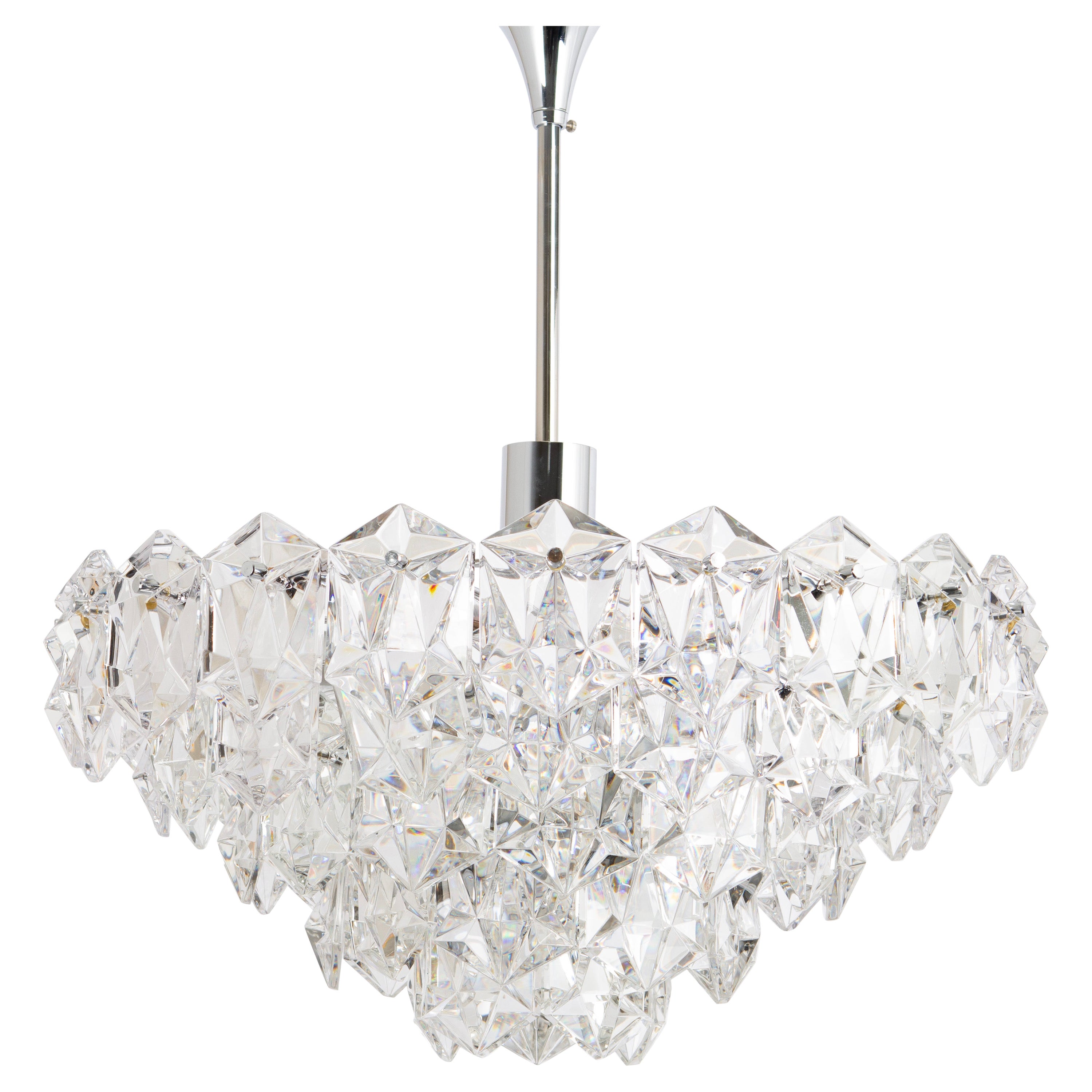 Stunning Chandelier, chrome and Crystal Glass by Kinkeldey, Germany, 1970s For Sale