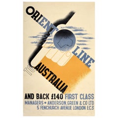 Original Vintage Travel Poster Orient Line Australia McKnight Kauffer Art Deco