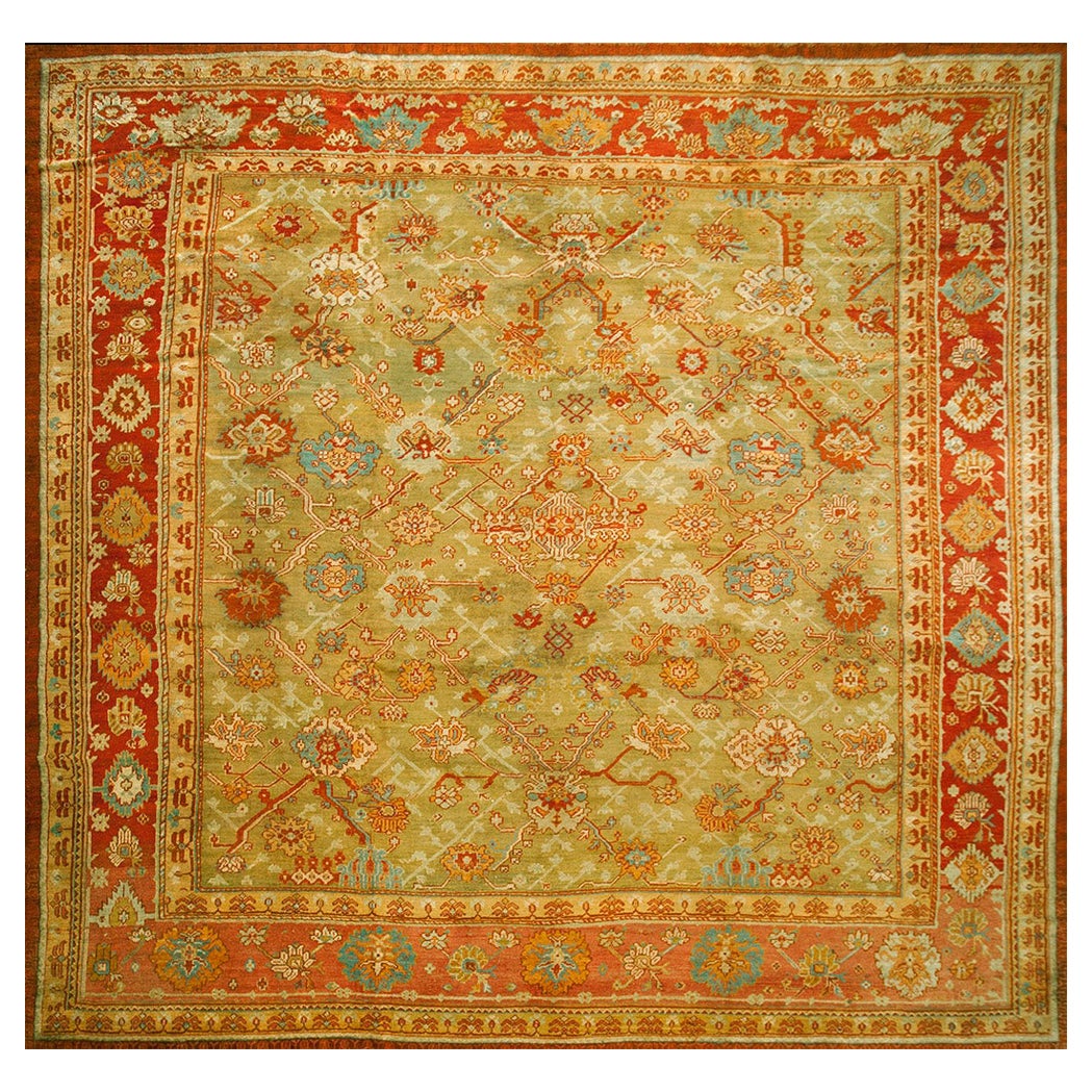 19th Century Turkish Oushak Carpet ( 14' 9" x 15' - 450 x 457 ) For Sale