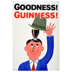 Original Antique Advertising Poster Guinness Goodness Hat Irish Stout Beer Drink
