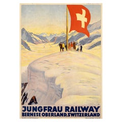 Poster originale d'epoca per gli sport invernali Ferrovia della Jungfrau Oberland bernese