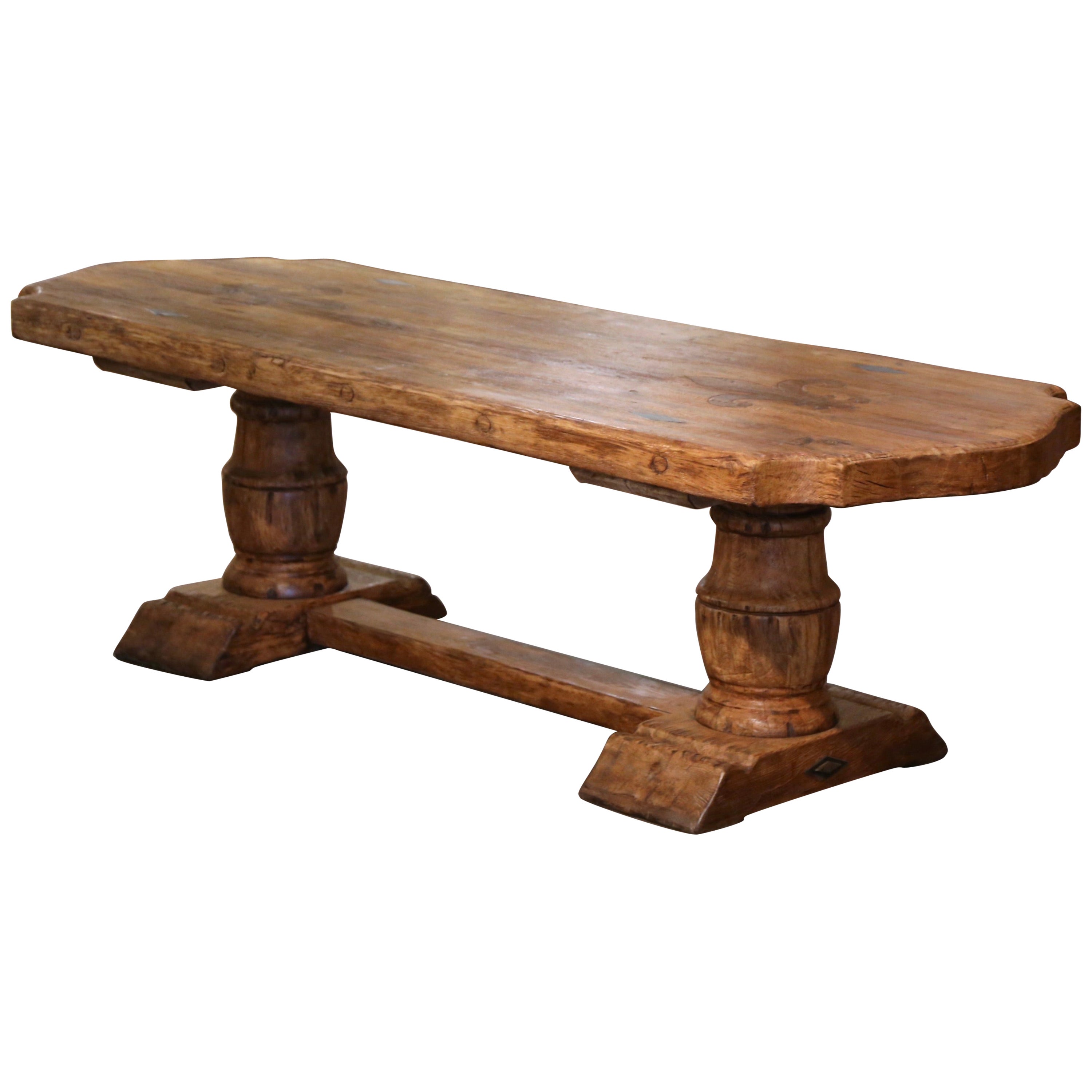 Early 20th Century French Carved Bleached Oak Farm Table with Fleur-de-Lis  For Sale
