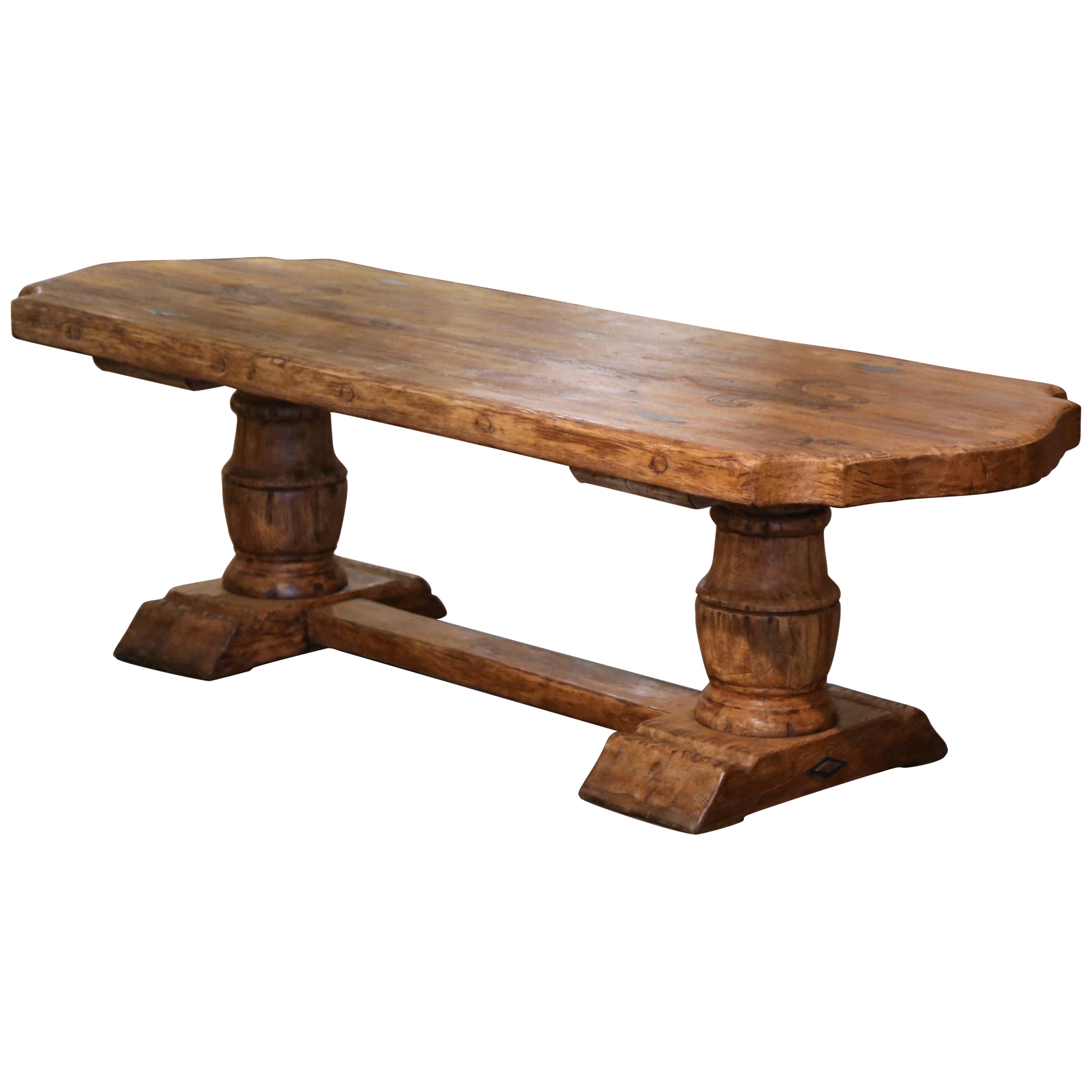 Early 20th Century French Carved Bleached Oak Farm Table with Fleur-de-Lis 