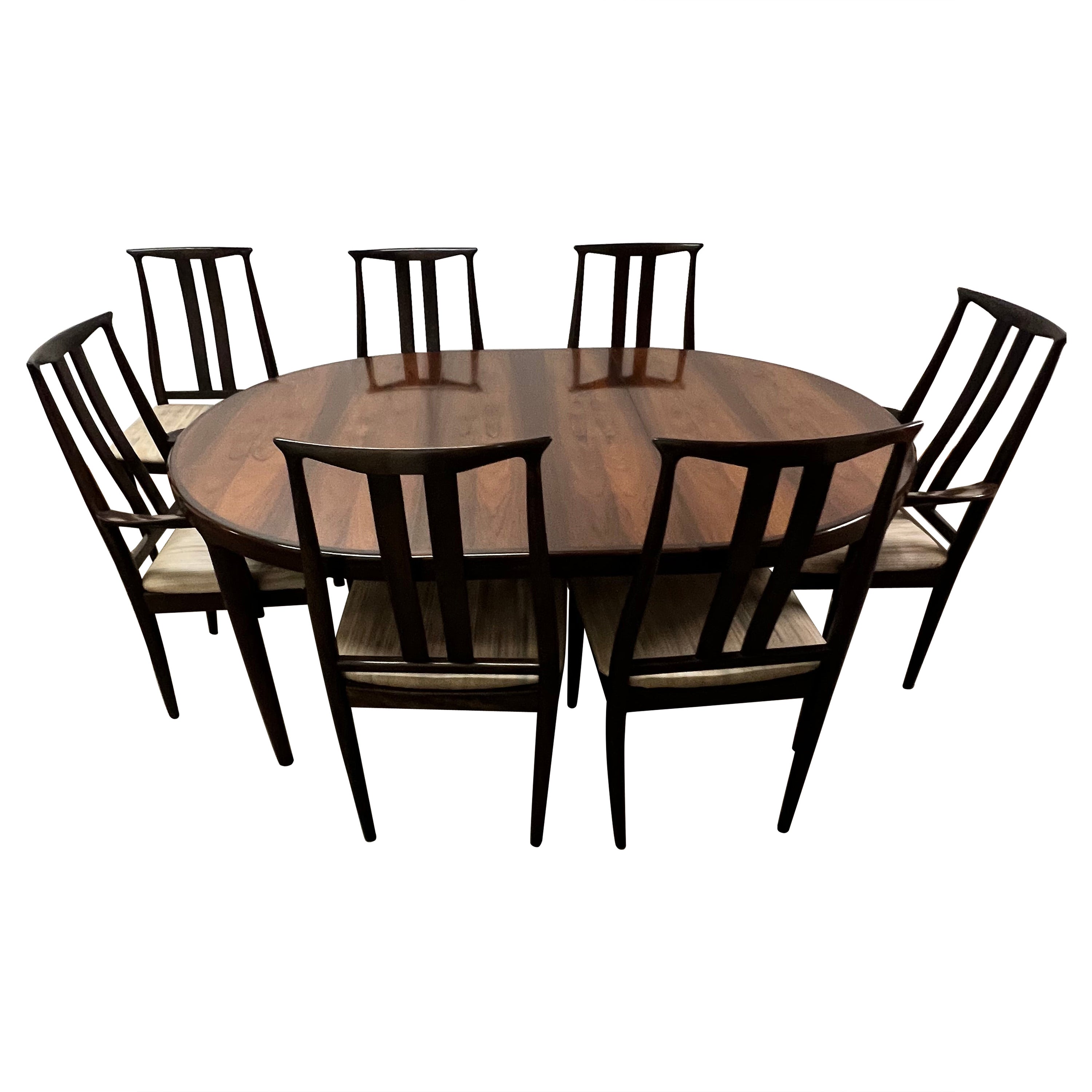 Danish Rosewood Adjustable Dining Table with 7 Rosewood Chairs