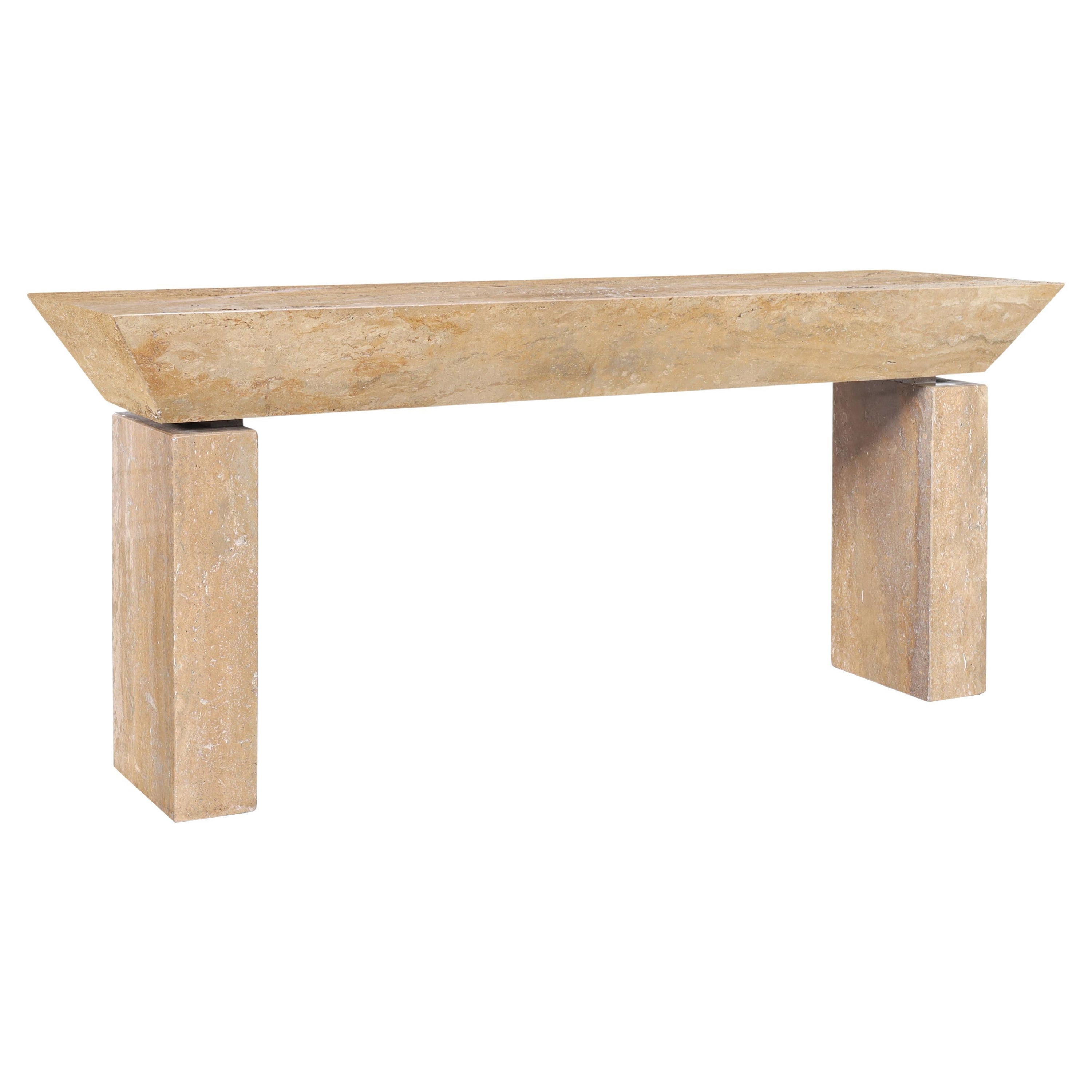Monumental Italian Travertine Console Table, 2 Available