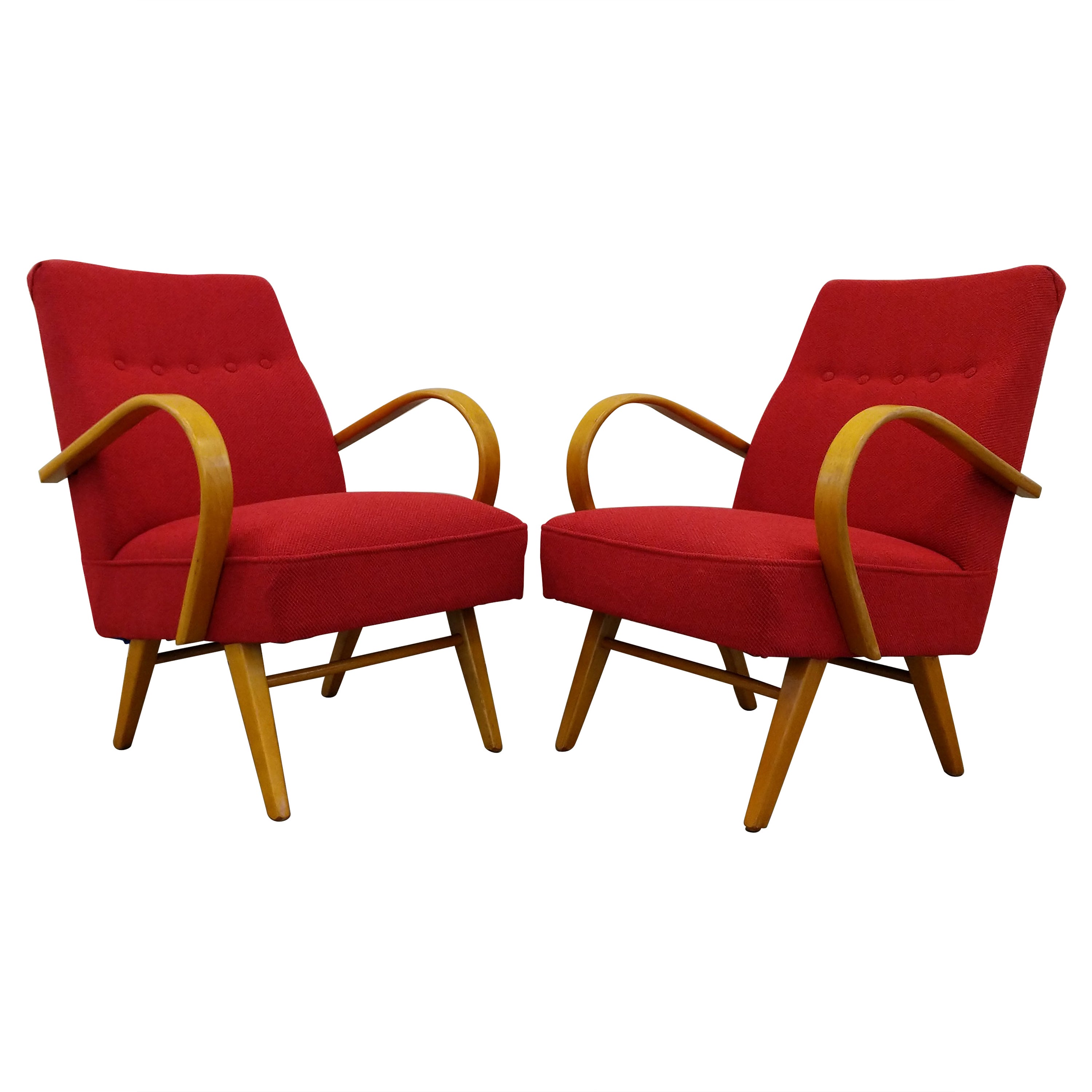 Pair of Vintage Czech Mid Century Modern Lounge Chairs For Sale