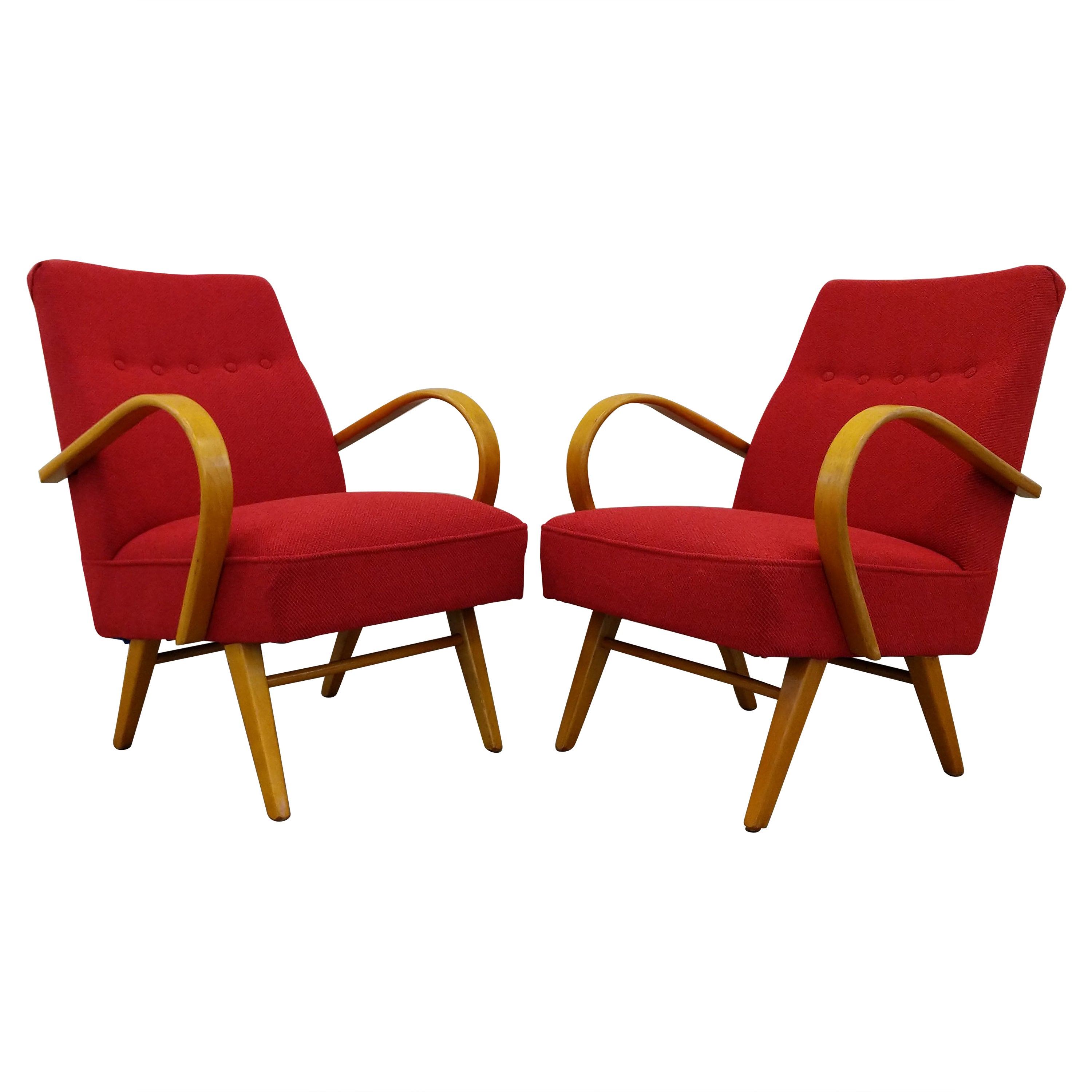 Pair of Vintage Czech Mid Century Modern Lounge Chairs For Sale at 1stDibs