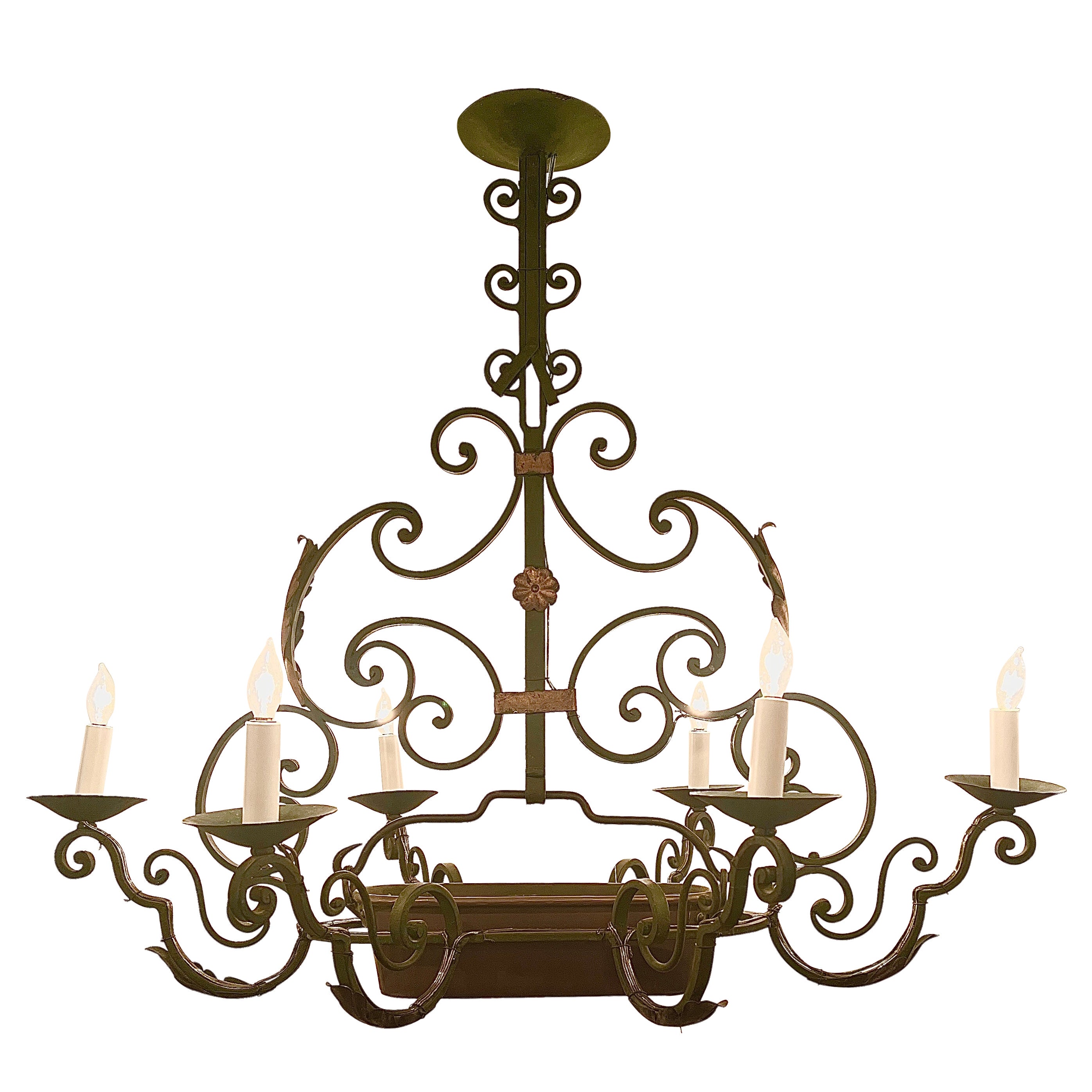 Antique French Iron and Copper Fish Poacher Chandelier, Circa 1880-1890. For Sale