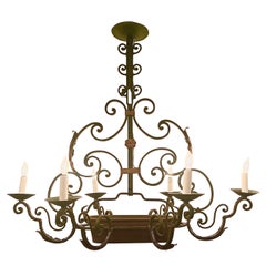 Antique French Iron and Copper Fish Poacher Chandelier, Circa 1880-1890.