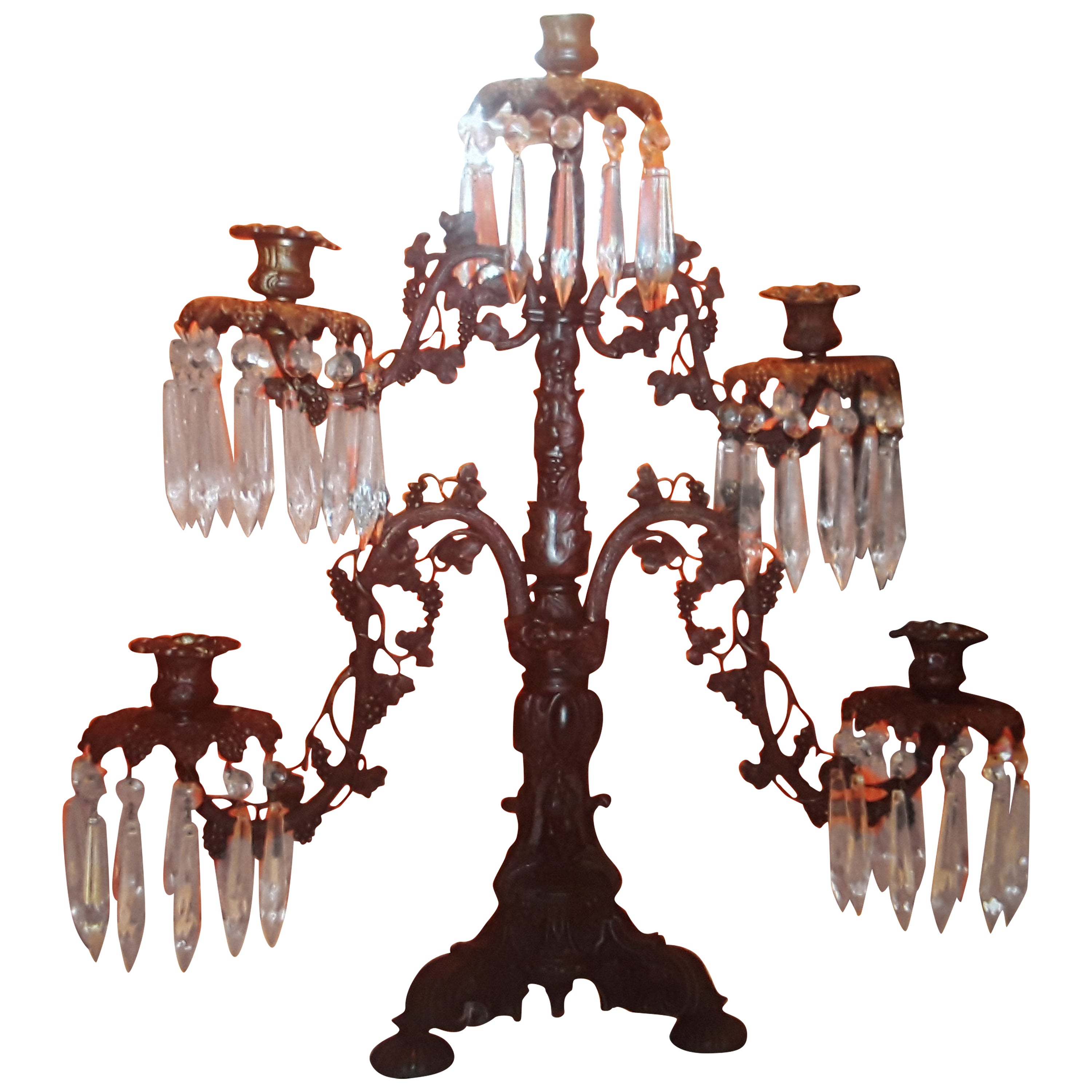 19thc American Large American Made Grape Tree w/Vines Highly Detailed Candelabra For Sale