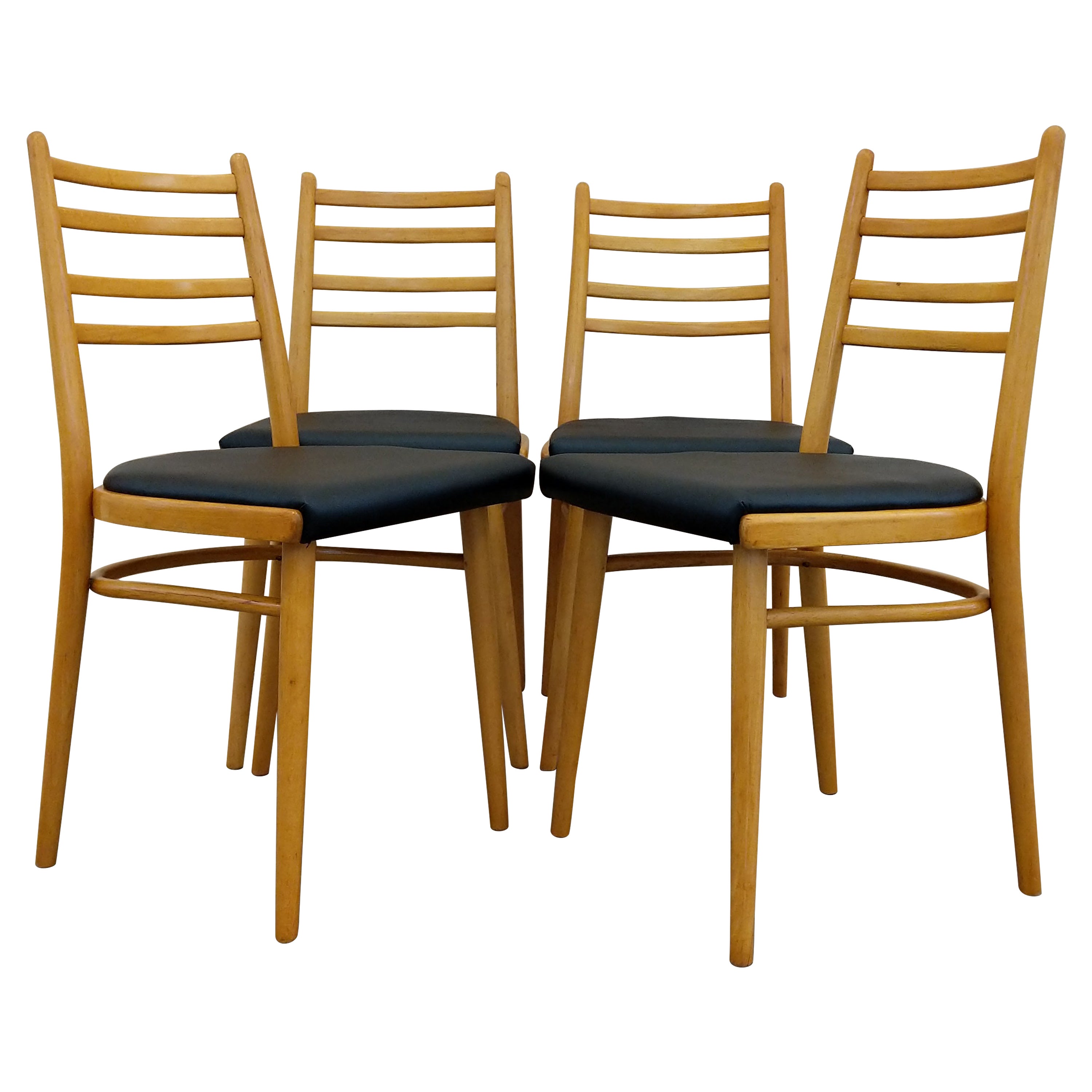Set of 4 Vintage Czech Mid Century Modern Dining Chairs For Sale