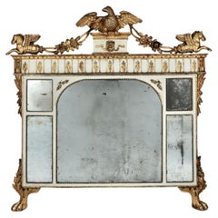 19e s. Plaque de cheminée italienne en bois doré avec plaques en miroir d'origine