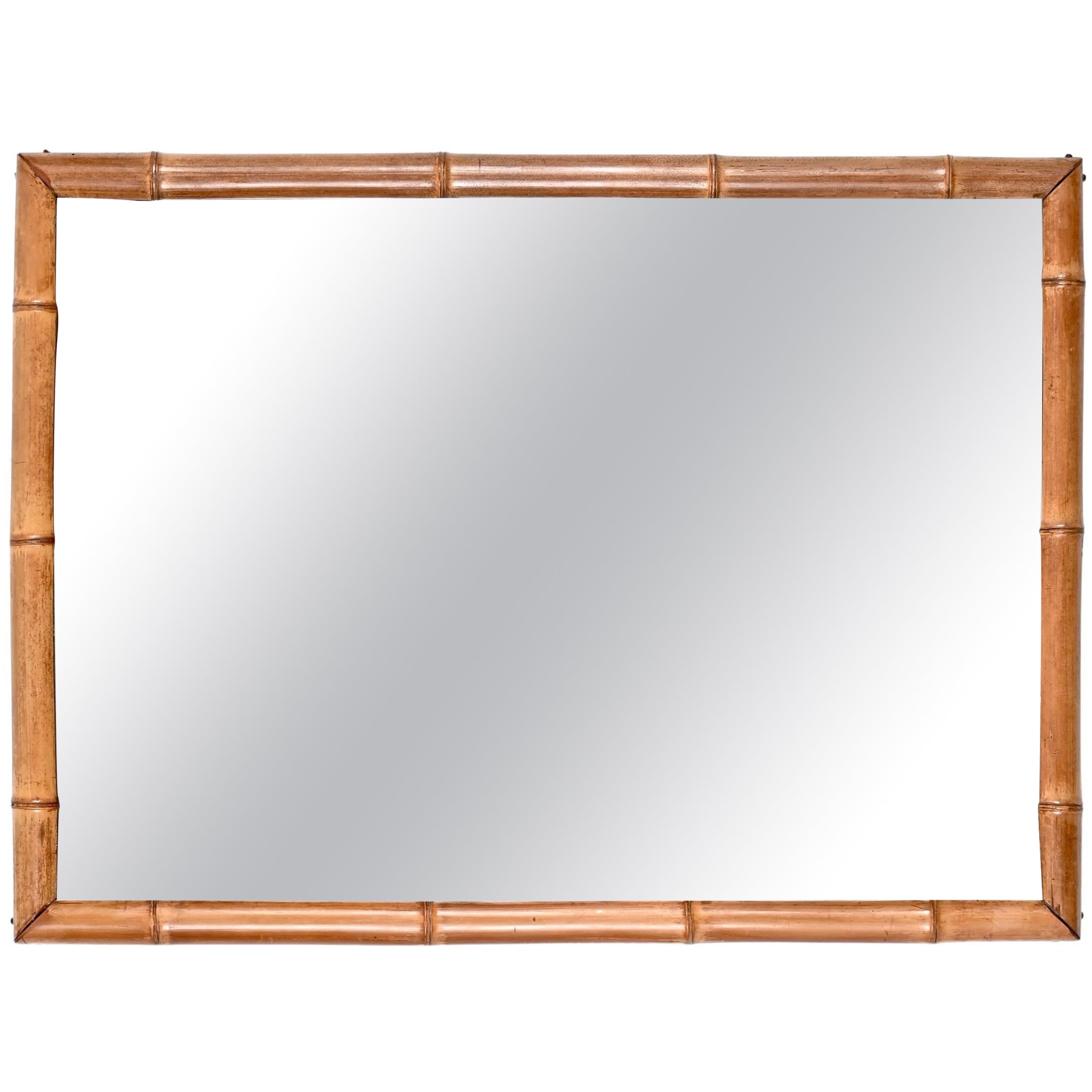 Mid-Century Italian Rectangulal Mirror in Bamboo, Italy 1950s