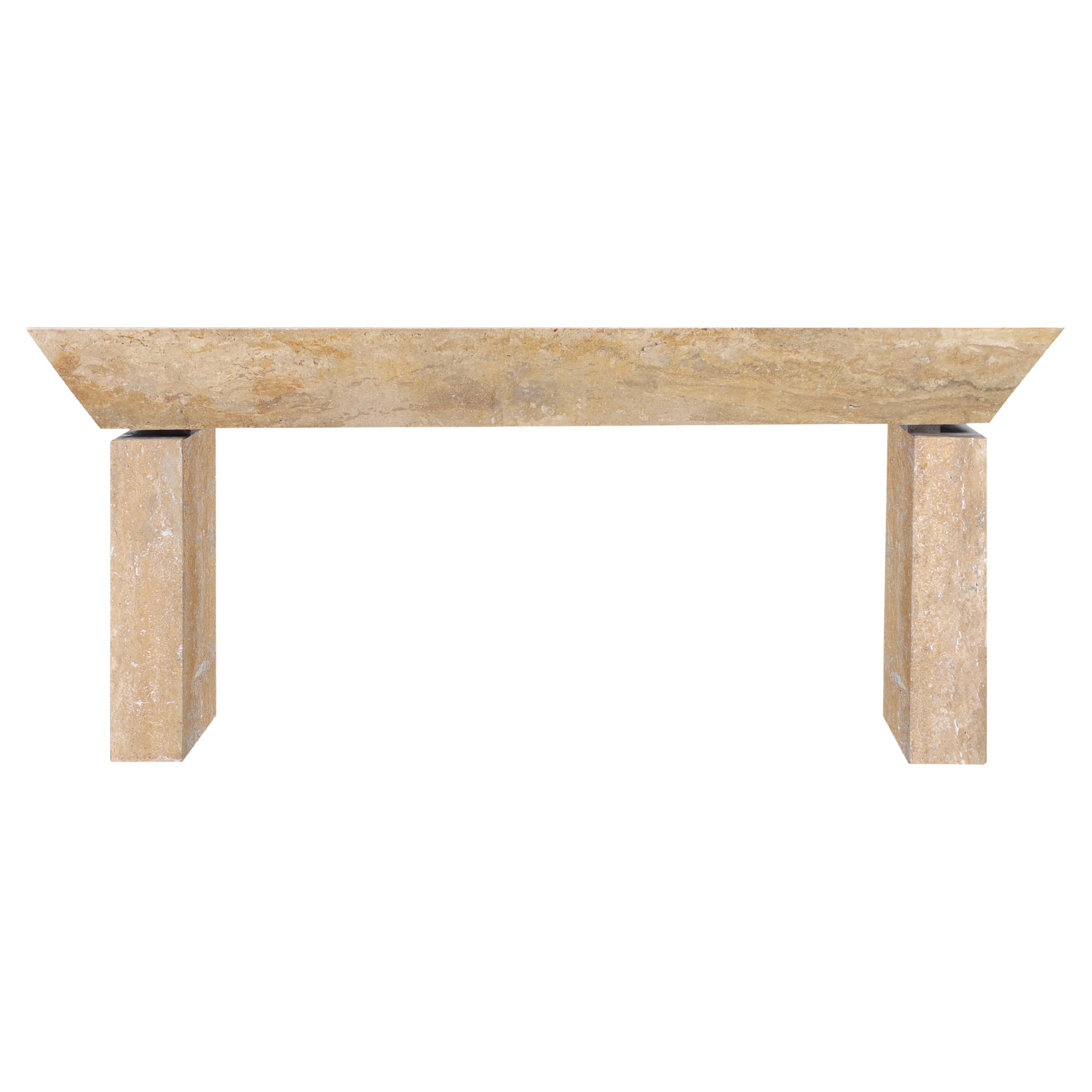 Italian Modernist Travertine Console Table, 2 Available