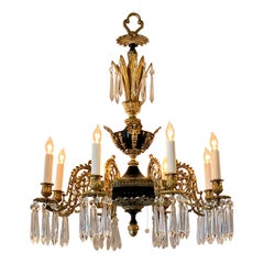 Estate French Empire Crystal And Gold Bronze 8 Light Chandelier, Circa 1940-1950
