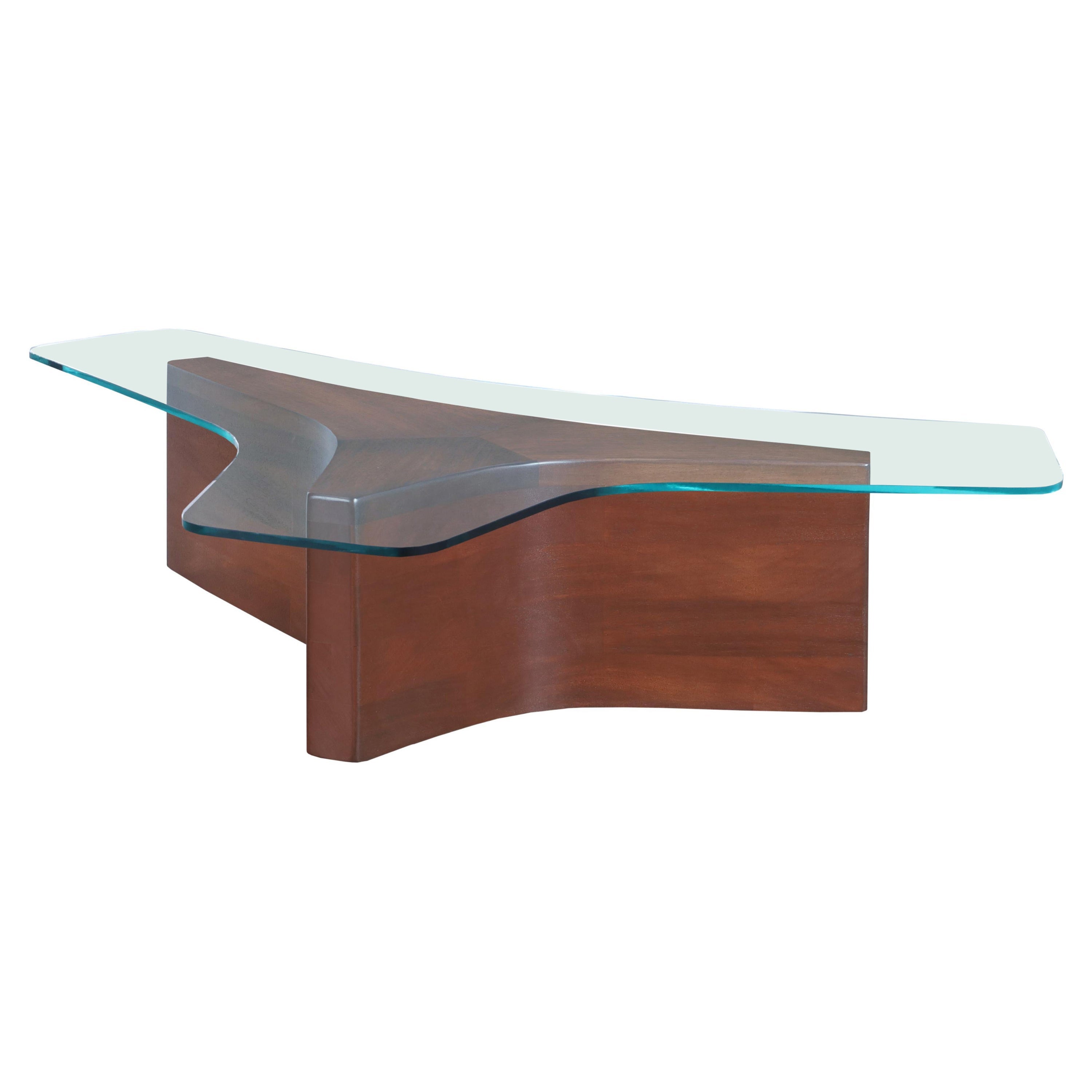 MidCentury Walnut and Glass Biomorphic Coffee Table Attributed to Vladimir Kagan For Sale