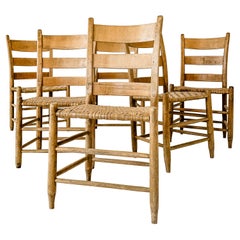 Set of 6 Ladder Back Chairs with Wood Splint Seats