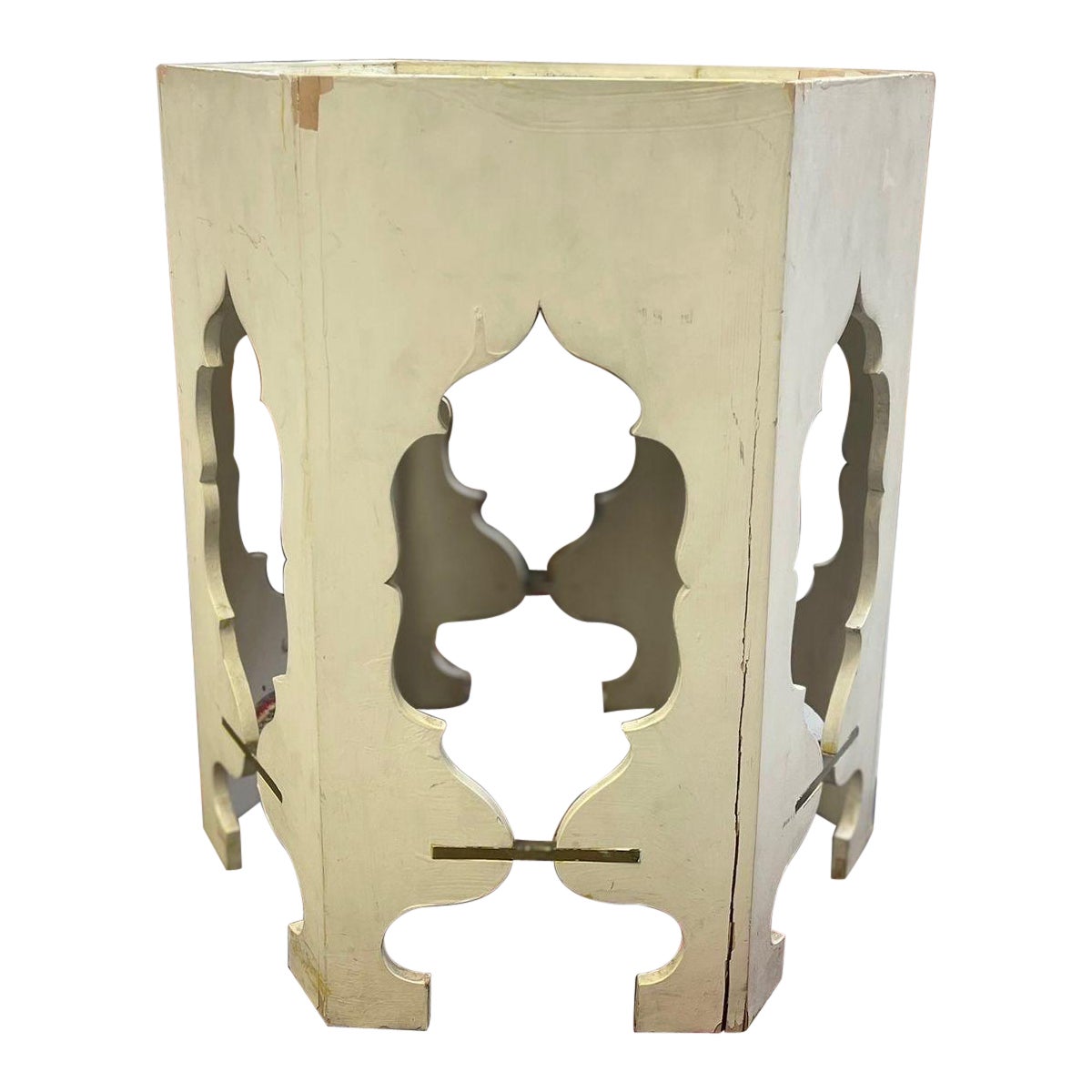 Vintage White Hexagonal Side Accent Table