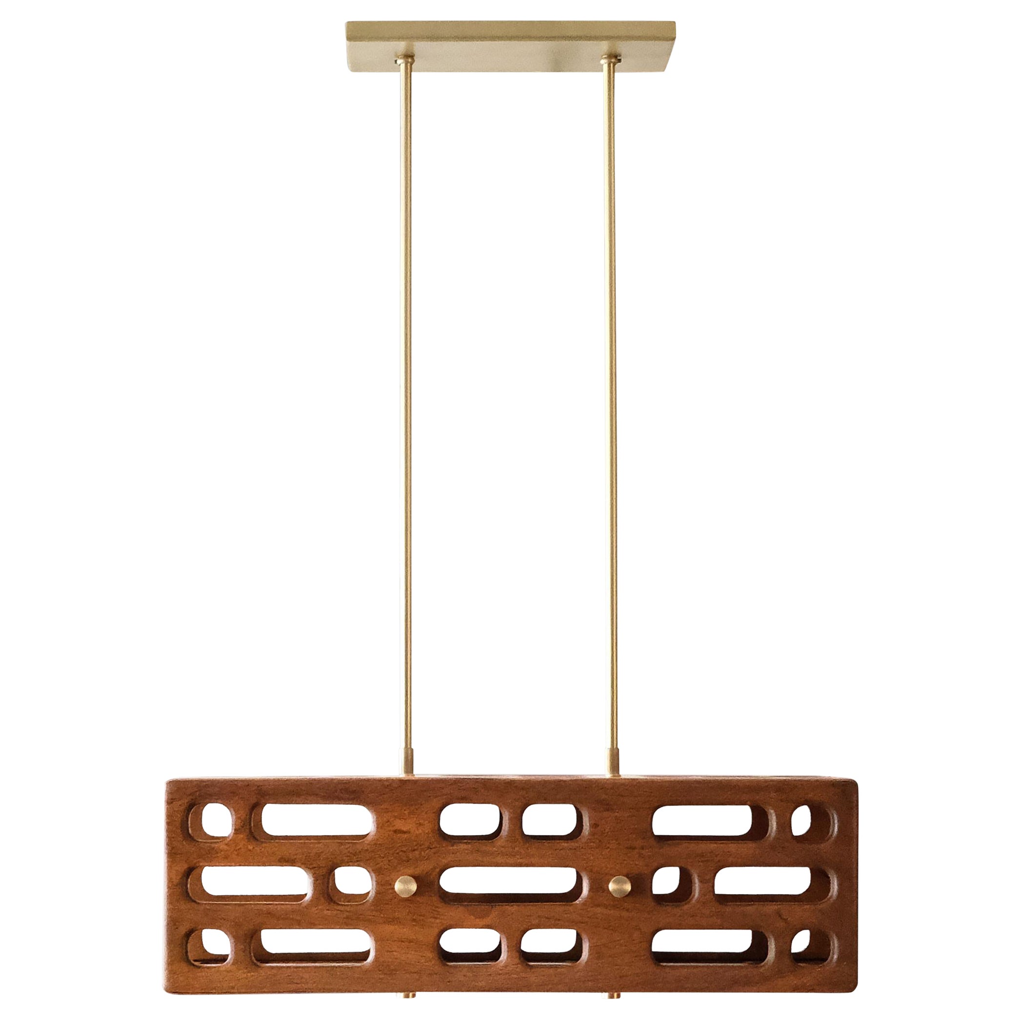 Wood Pendant, Brushed Brass Hardware, Horizontal, Size B, Celosía Collection For Sale