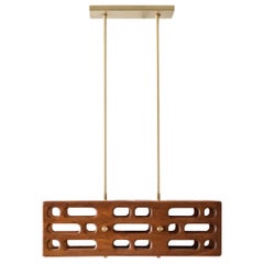 Wood Pendant, Brushed Brass Hardware, Horizontal, Size B, Celosía Collection