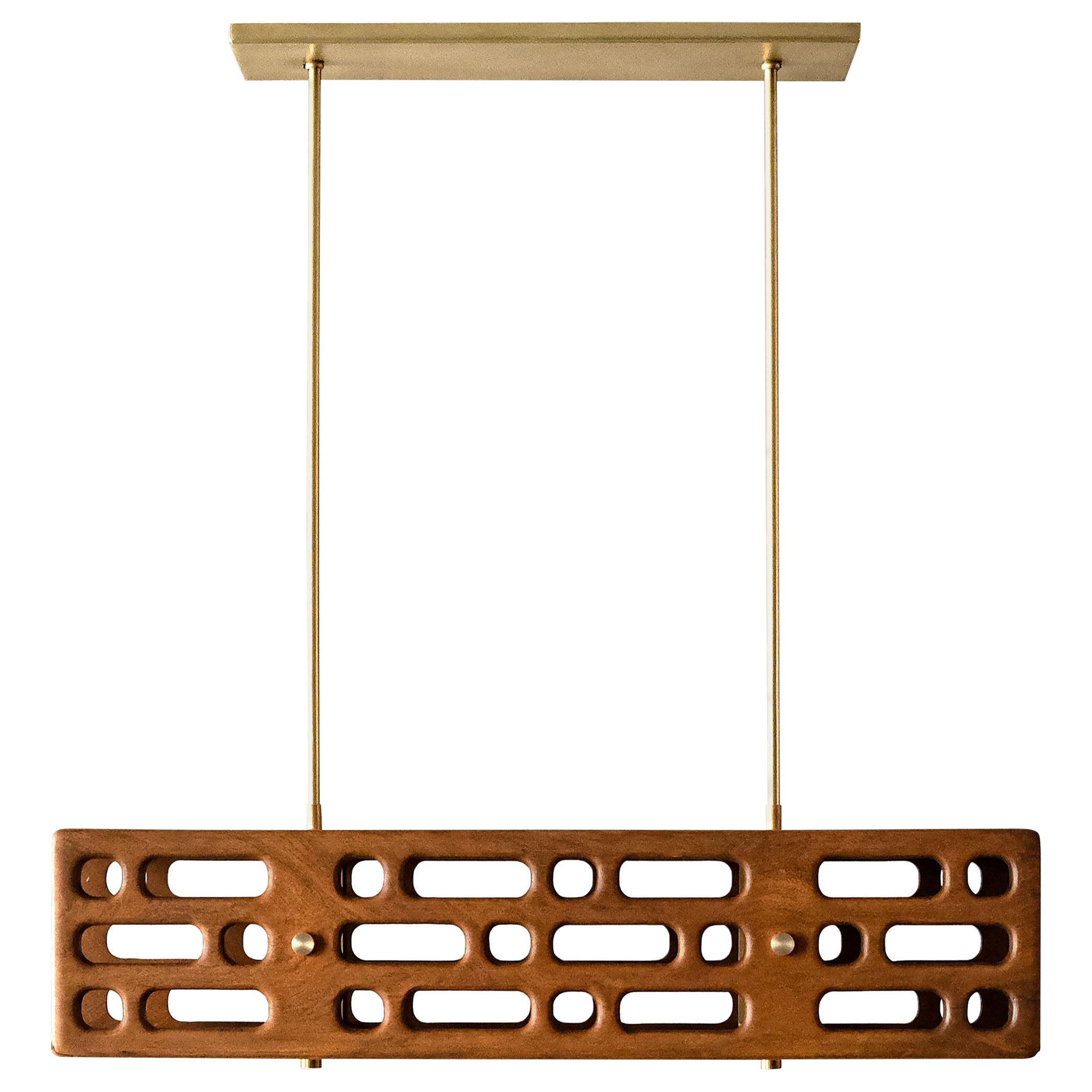 Wood Pendant, Brushed Brass Hardware, Horizontal, Size C, Celosía Collection For Sale