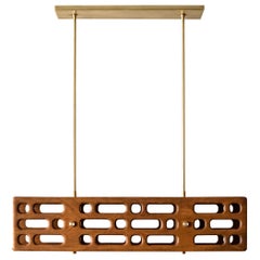 Wood Pendant, Brushed Brass Hardware, Horizontal, Size C, Celosía Collection