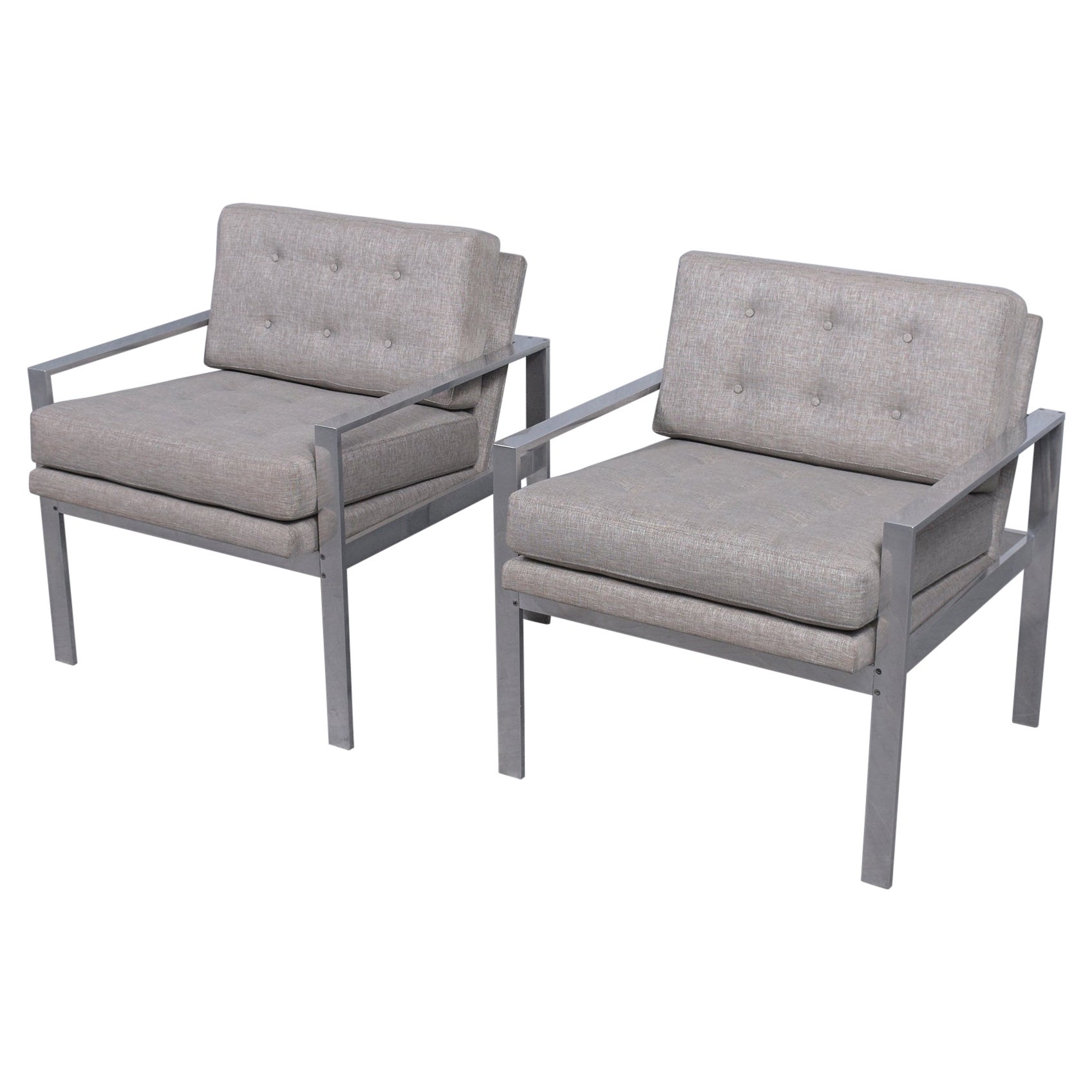 Restored Milo Baughman Lounge Chairs with Polished Aluminum Frames For Sale