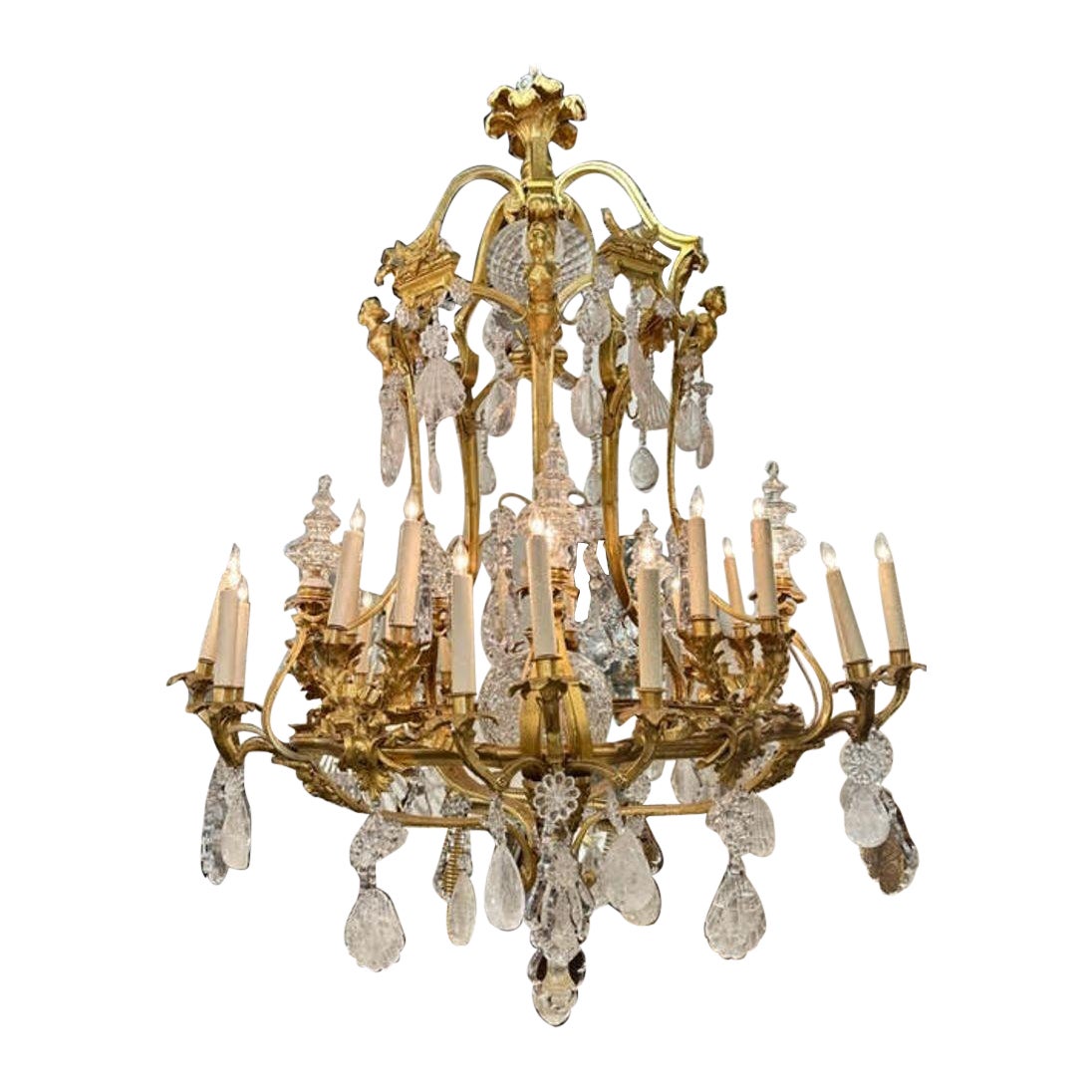 Large Scale 19th Century French Dore' and Rock Crystal Chandelier For Sale