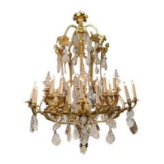 Antique Large Scale 19th Century French Dore' and Rock Crystal Chandelier