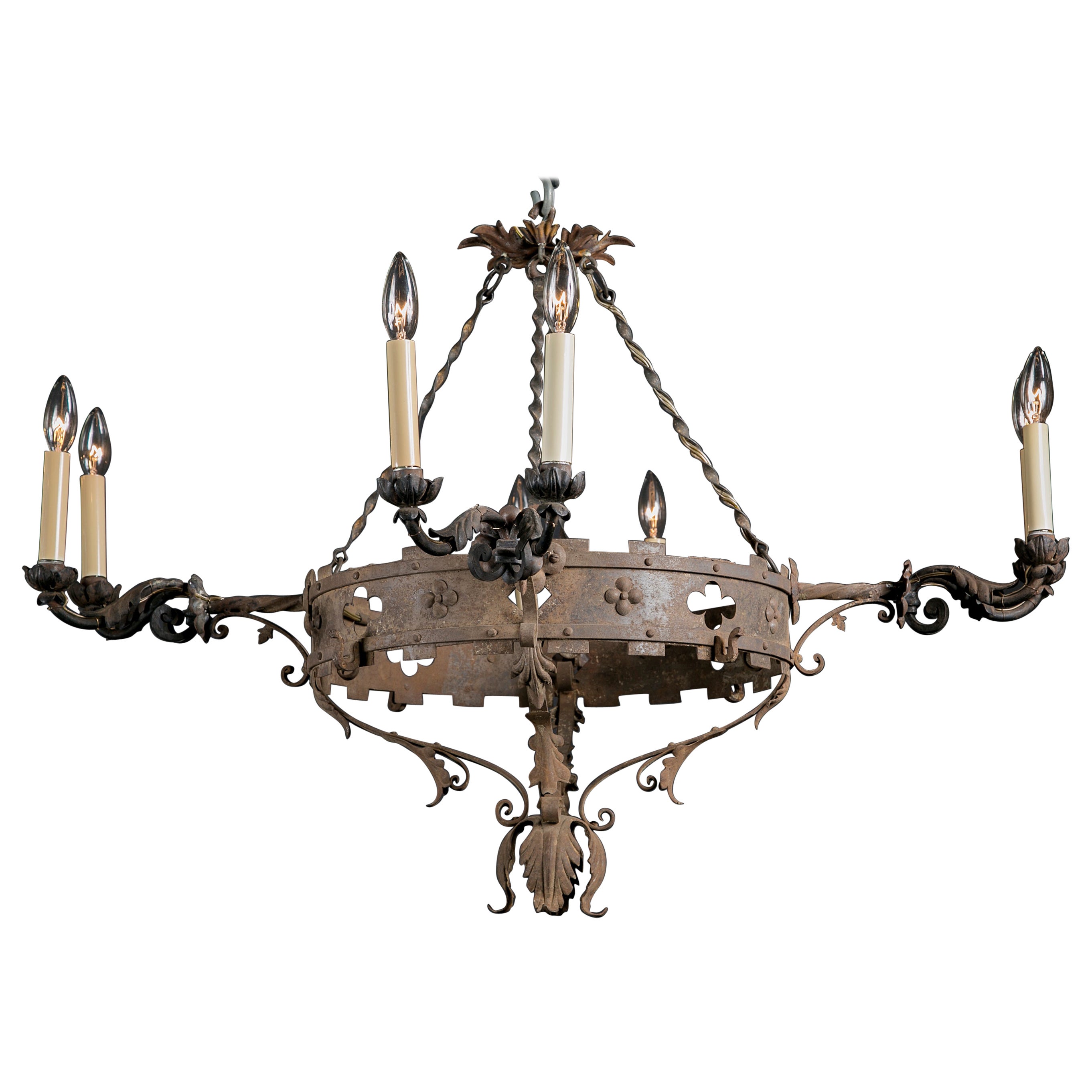 French 19th Century Gothic Revival, Iron & Tole Chandelier For Sale