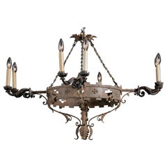 French 19th Century Gothic Revival, Iron & Tole Chandelier